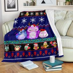 Anime Owl Blue Christmas Fleece Sherpa Blanket Amazing Gift Idea Perfect Gifts For Family On Christmas