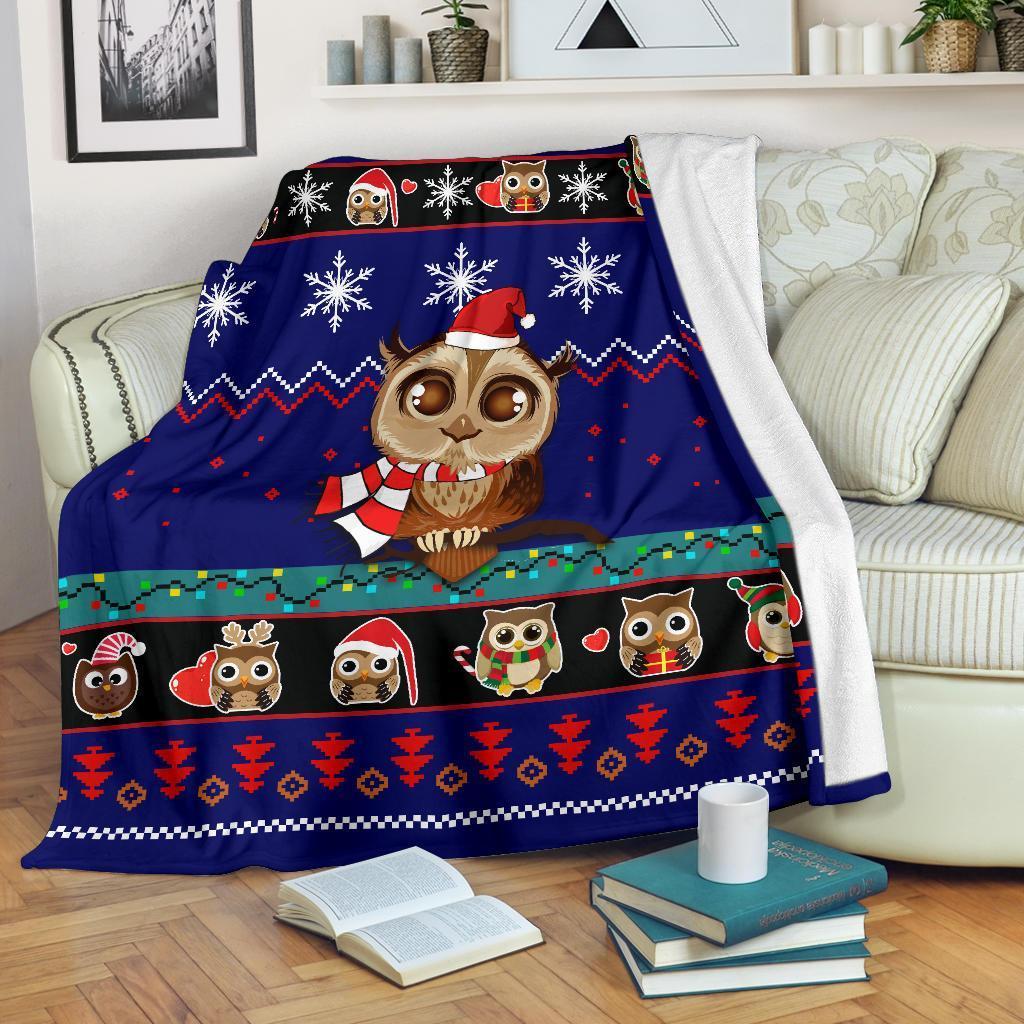 Anime Owl Cute Blue Christmas Fleece Sherpa Blanket Amazing Gift Idea Perfect Gifts For Family On Christmas