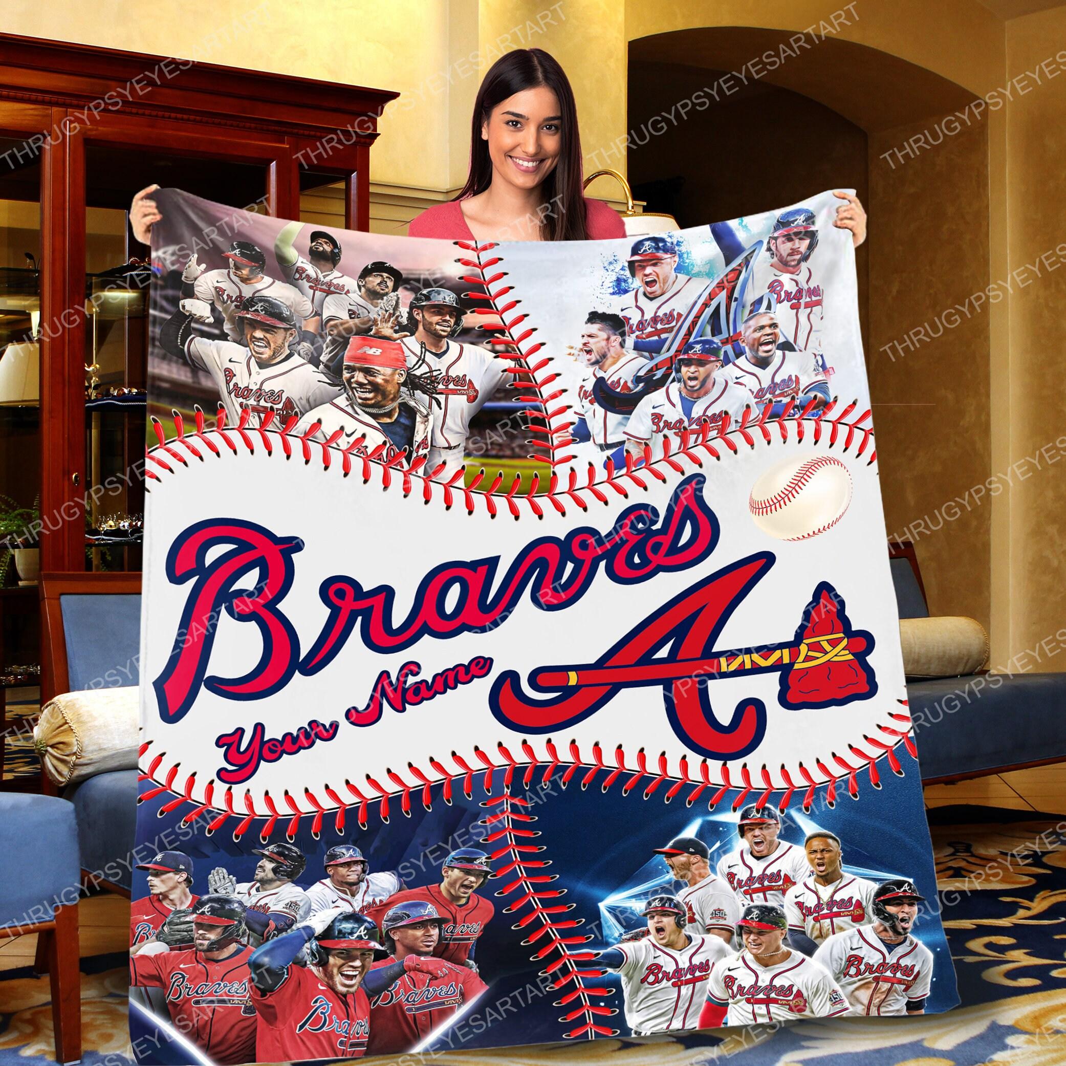 NFL Personalized Atlanta Braves World Series Champions 2021 Fleece Sherpa Blanket Perfect Gifts For Family On Christmas