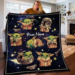 Anime Personalized Baby Yoda Quilt Fleece Fleece Sherpa Blanket Gifts Perfect Gifts For Family On Christmas