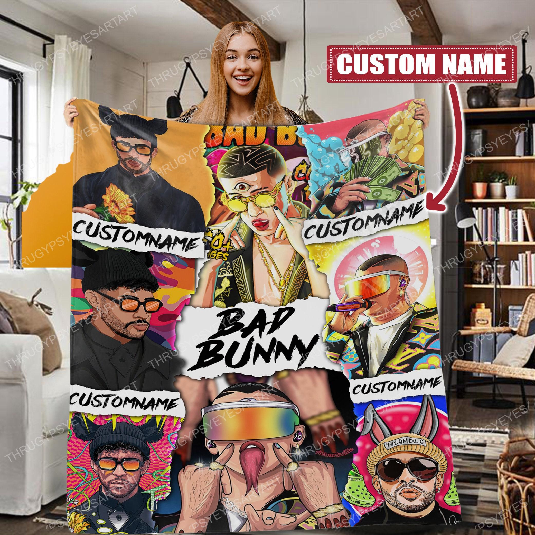 Music Personalized Bad Bunny Fleece Sherpa Blanket Perfect And Unique Gifts For Family On Christmas