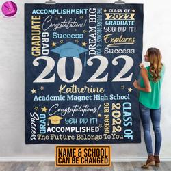 Movie Personalized Class Of 2022 Graduation Senior Fleece Sherpa Blanket Perfect Gifts For Family On Christmas