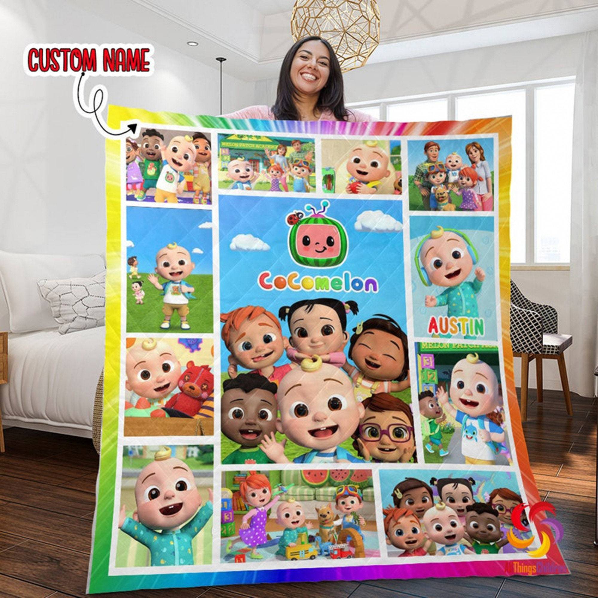 Music Personalized Cocomelon Birthday Kids Family Matching Quilt Fleece Sherpa Blanket Perfect Gifts For Family On Christmas