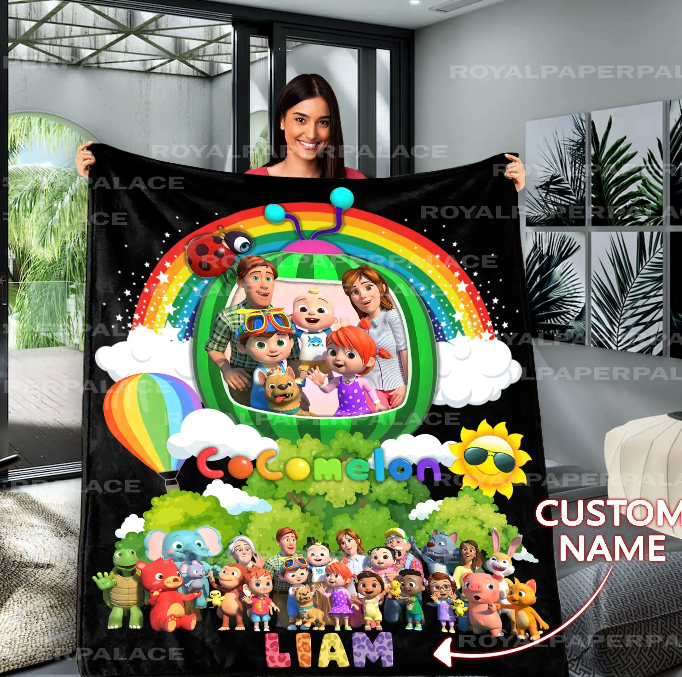 Music Personalized Cocomelon Fleece Sherpa Blanket Kid Gift Ideas Perfect Gifts For Family On Christmas