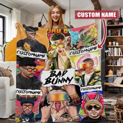 Movie Personalized Custom Name Bad Bunny Un Verano Sin Ti 2022 Fleece Sherpa Blanket Perfect Gifts For Family On Christmas