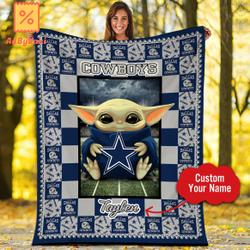 NFL Personalized Custom Name Dallas American Football Team Fleece Sherpa Blanket Perfect Gifts For Family On Christmas