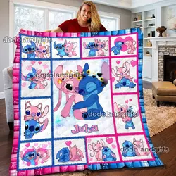Anime Personalized Disney Stitch Angel Valentine Couples Gifts Sherpa Fleece Sherpa Blanket Perfect Gifts For Family On Christmas