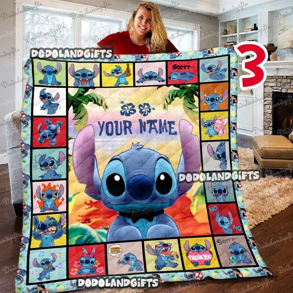 Anime Personalized Disney Stitch Birthday Christmas Gifts Fleece Fleece Sherpa Blanket Perfect Gifts For Family On Christmas