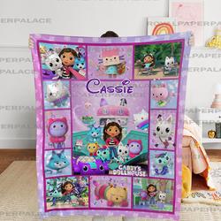 Anime Personalized Gabby's Dollhouse Birthday Kids Fleece Sherpa Blanket Perfect Gifts For Family On Christmas