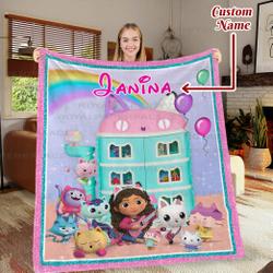 Movie Personalized Gabby's Dollhouse Birthday Party Kid Fleece Sherpa Blanket Gift Ideas Perfect Gifts For Family On Christmas