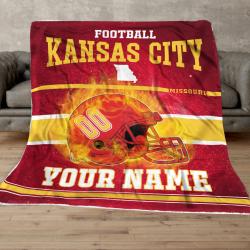 NFL Personalized Kansas City Football Fleece Sherpa Blanket Perfect Gifts For Family On Christmas