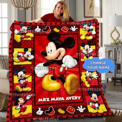 Anime Personalized Mickey Mouse Christmas Gift Quilt Fleece Sherpa Blanket Perfect Gifts For Family On Christmas