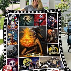 Movie Personalized Nightmare Before Christmas Quilt Fleece Sherpa Blanket Perfect Gifts For Family On Christmas