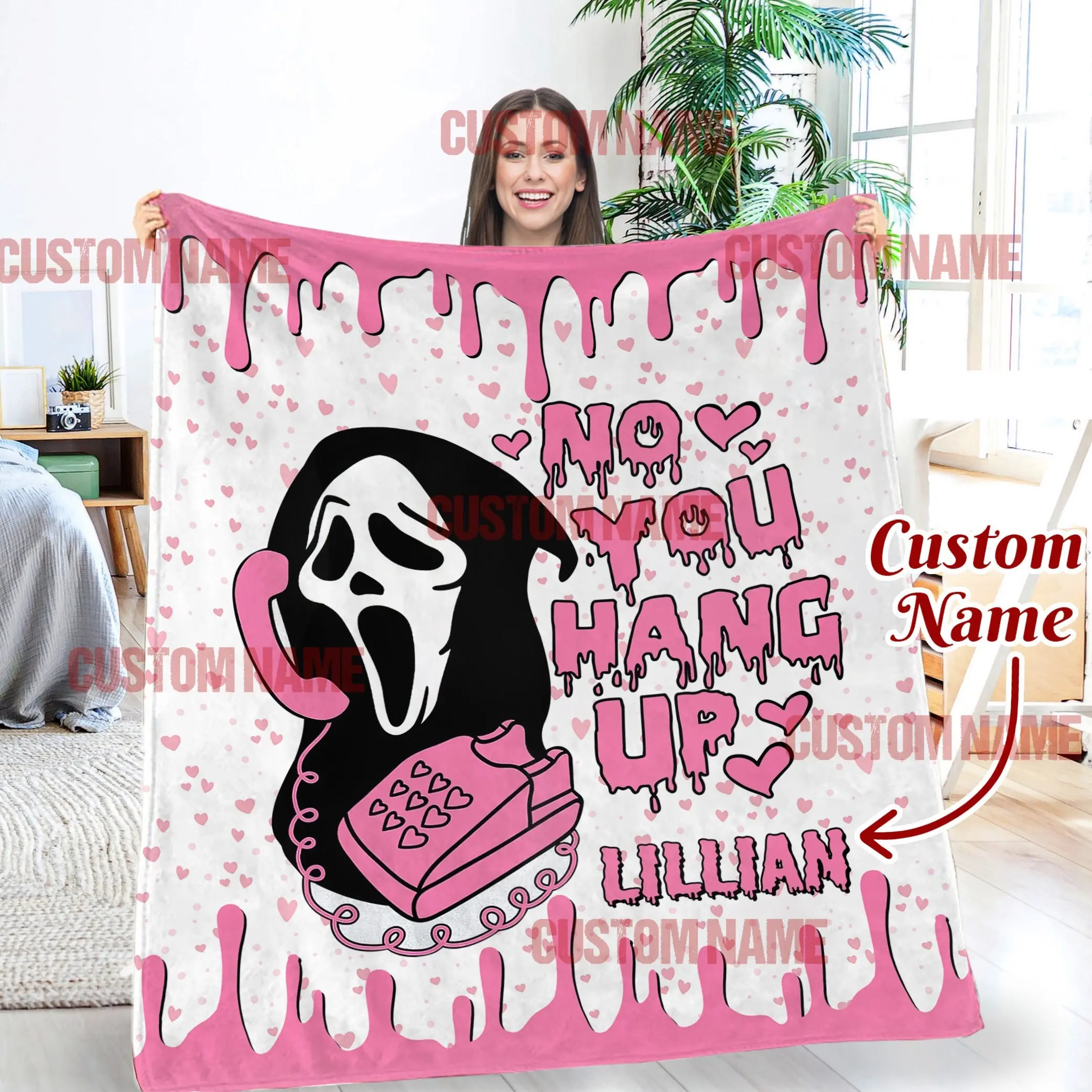 Movie Personalized No You Hang Up Ghost Face Scream Fleece Sherpa Blanket Perfect Gifts For Family On Christmas