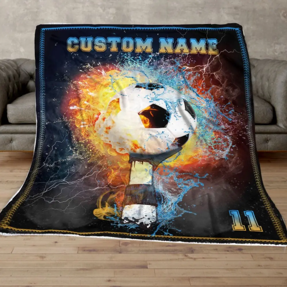 Personalized Soccer American Flag Fleece Sherpa Blanket Perfect Gifts For Family On Christmas