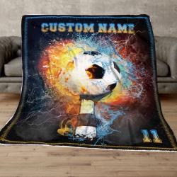 Personalized Soccer American Flag Fleece Sherpa Blanket Perfect Gifts For Family On Christmas