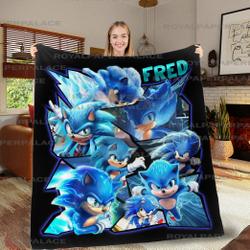 Movie Personalized Sonic Birthday Fleece Sherpa Blanket With Age And Name Perfect Gifts For Family On Christmas