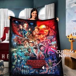 Movie Personalized Stranger Things 1,2,3,4 Fleece Sherpa Blanket Perfect Gifts For Family On Christmas