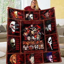 Movie Personalized This Is My Horror Movie Watching Halloween Fleece Sherpa Blanket Perfect Gifts For Family On Christmas