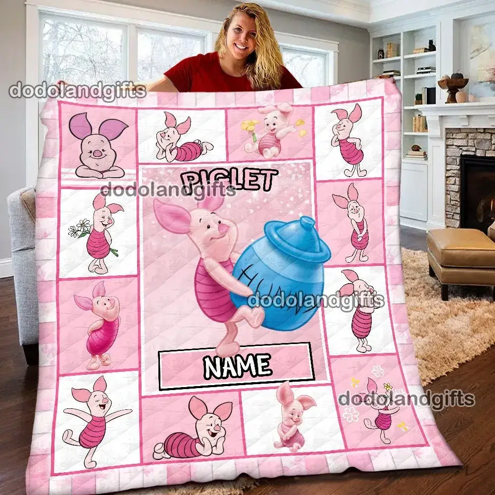 Anime Personalized Winnie Pooh Piglet Gifts For Kids Fleece Sherpa Blanket Perfect Gifts For Family On Christmas