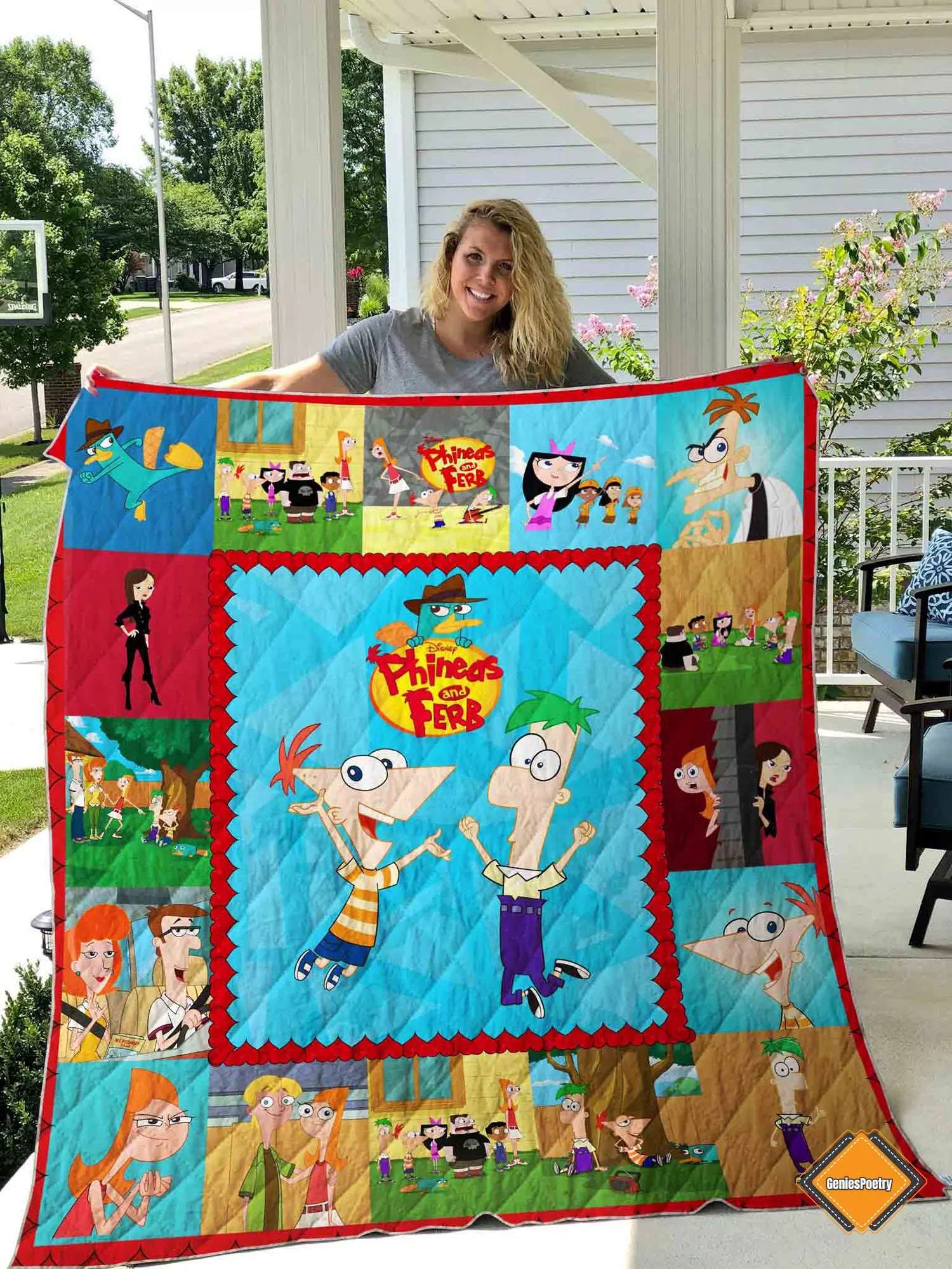 Movie Phineas And Ferb Characters Fans Quilt Fleece Sherpa Blanket Perfect Gifts For Family On Christmas