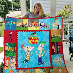 Movie Phineas And Ferb Characters Fans Quilt Fleece Sherpa Blanket Perfect Gifts For Family On Christmas