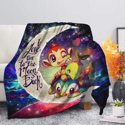 Anime Piplup Turtwig And Chimchar Gen 4 Love You To The Moon Galaxy Fleece Sherpa Blanket Perfect Gifts For Family On Christmas