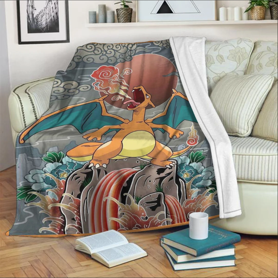 Anime Pokemon Charizard Premium Fleece Sherpa Blanket Perfect And Unique Gifts For Family On Christmas