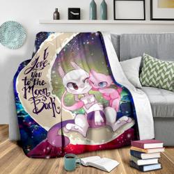 Anime Pokemon Couple Mew Mewtwo Love You To The Moon Galaxy Premium Fleece Sherpa Blanket Perfect Gifts For Family On Christmas