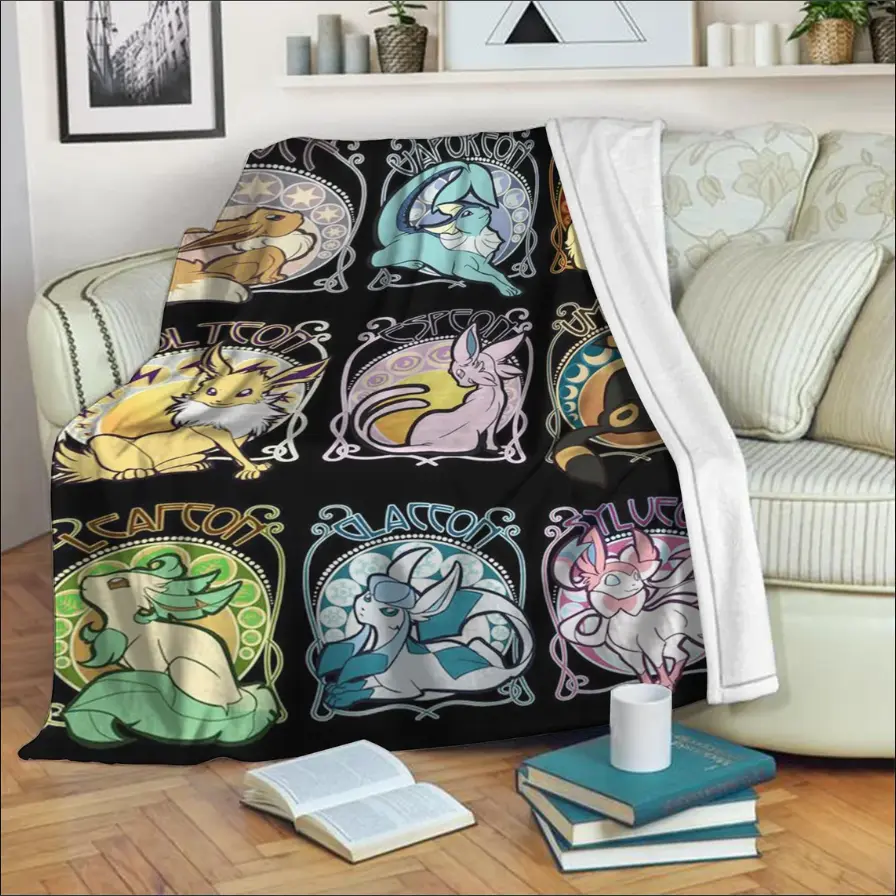 Anime Pokemon Eevee Evolution Premium Fleece Sherpa Blanket Perfect Gifts For Family On Christmas