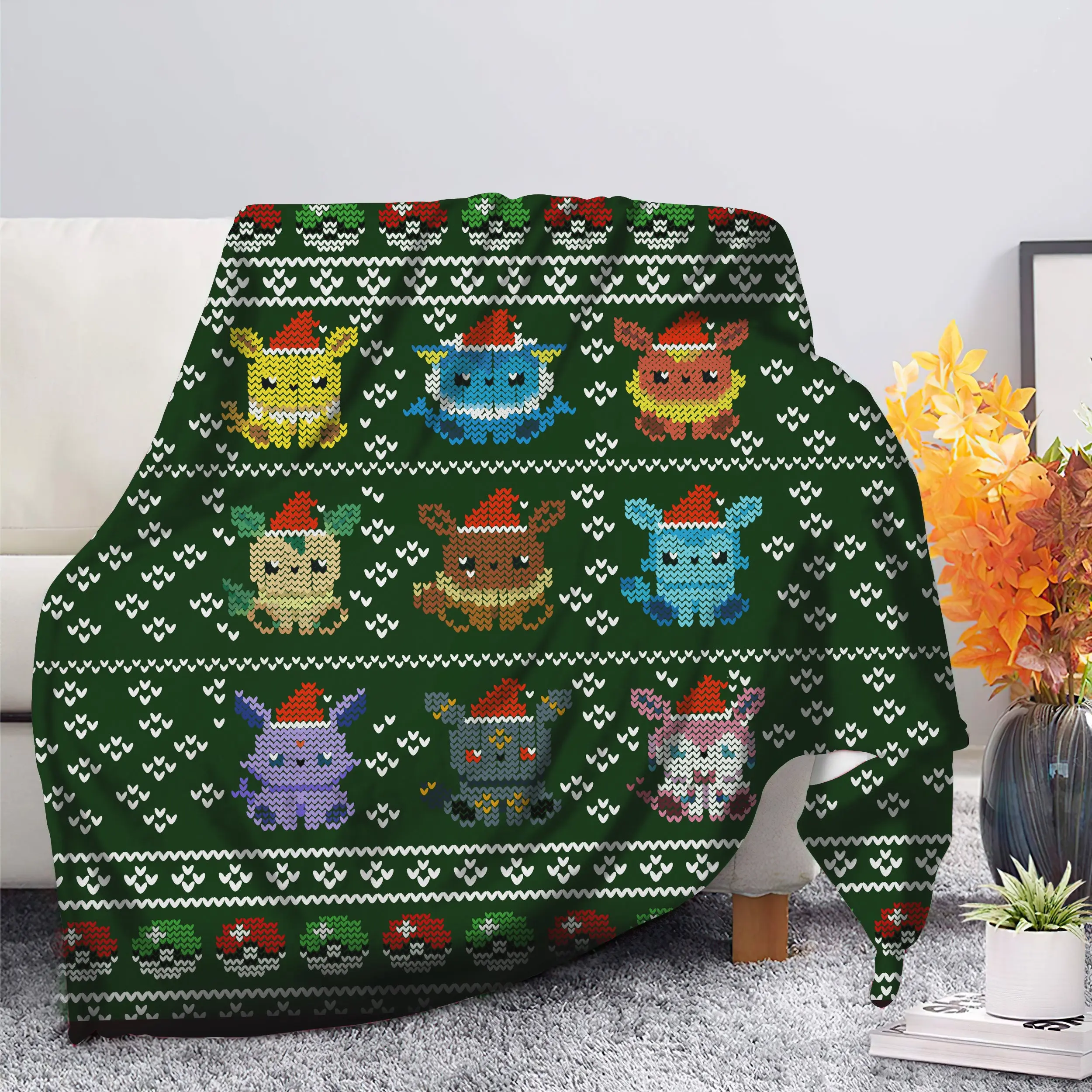 Anime Pokemon Eevee Evolution Ugly Christmas Premium Fleece Sherpa Blanket Perfect Gifts For Family On Christmas