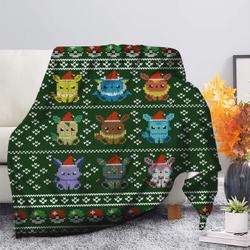 Anime Pokemon Eevee Evolution Ugly Christmas Premium Fleece Sherpa Blanket Perfect Gifts For Family On Christmas