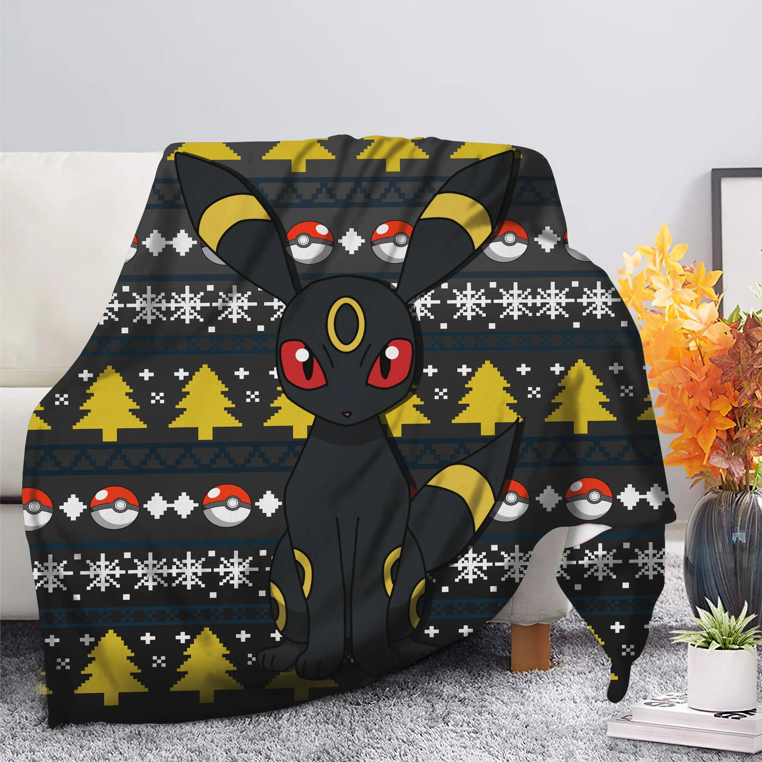Anime Pokemon Eevee Evolution Umbreon Ugly Christmas Premium Fleece Sherpa Blanket Perfect Gifts For Family On Christmas