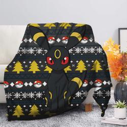 Anime Pokemon Eevee Evolution Umbreon Ugly Christmas Premium Fleece Sherpa Blanket Perfect Gifts For Family On Christmas