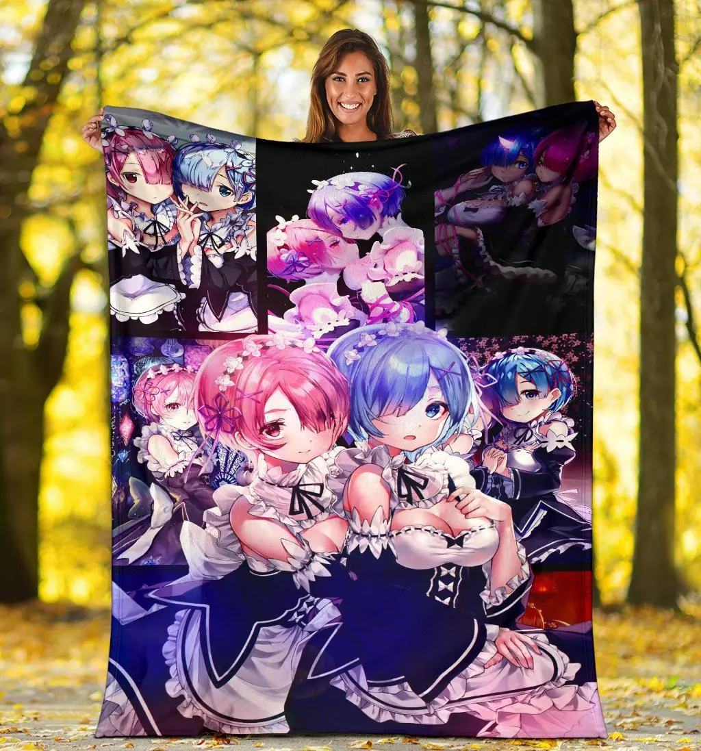 Anime Ram And Rem Anime Girl Re Zero Premium Fleece Sherpa Blanket Perfect Gifts For Family On Christmas