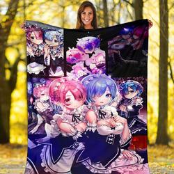 Anime Ram And Rem Anime Girl Re Zero Premium Fleece Sherpa Blanket Perfect Gifts For Family On Christmas