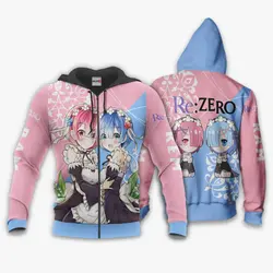 Anime Re:Zezo Hoodie Rem & Ram Custom Shirt Anime Zip Jacket Perfect And Unique Gifts For Otaku Anime Fans On Christmas