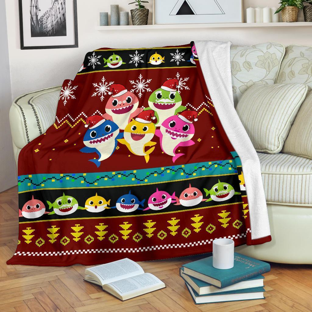 Music Red Baby Shark Christmas Fleece Sherpa Blanket Amazing Gift Idea Perfect Gifts For Family On Christmas