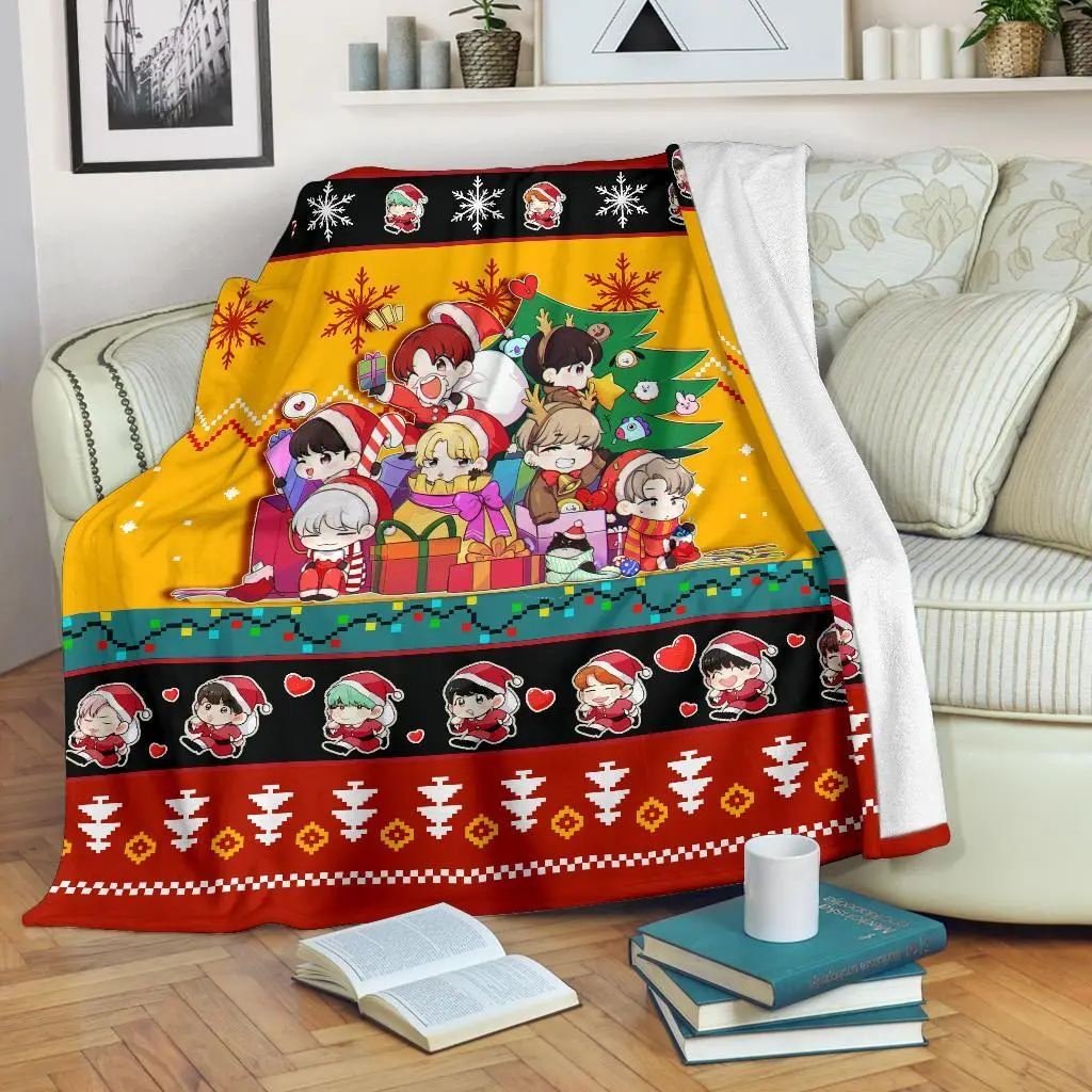 Music Red Yellow Bts Christmas Fleece Sherpa Blanket Amazing Gift Idea Perfect Gifts For Family On Christmas