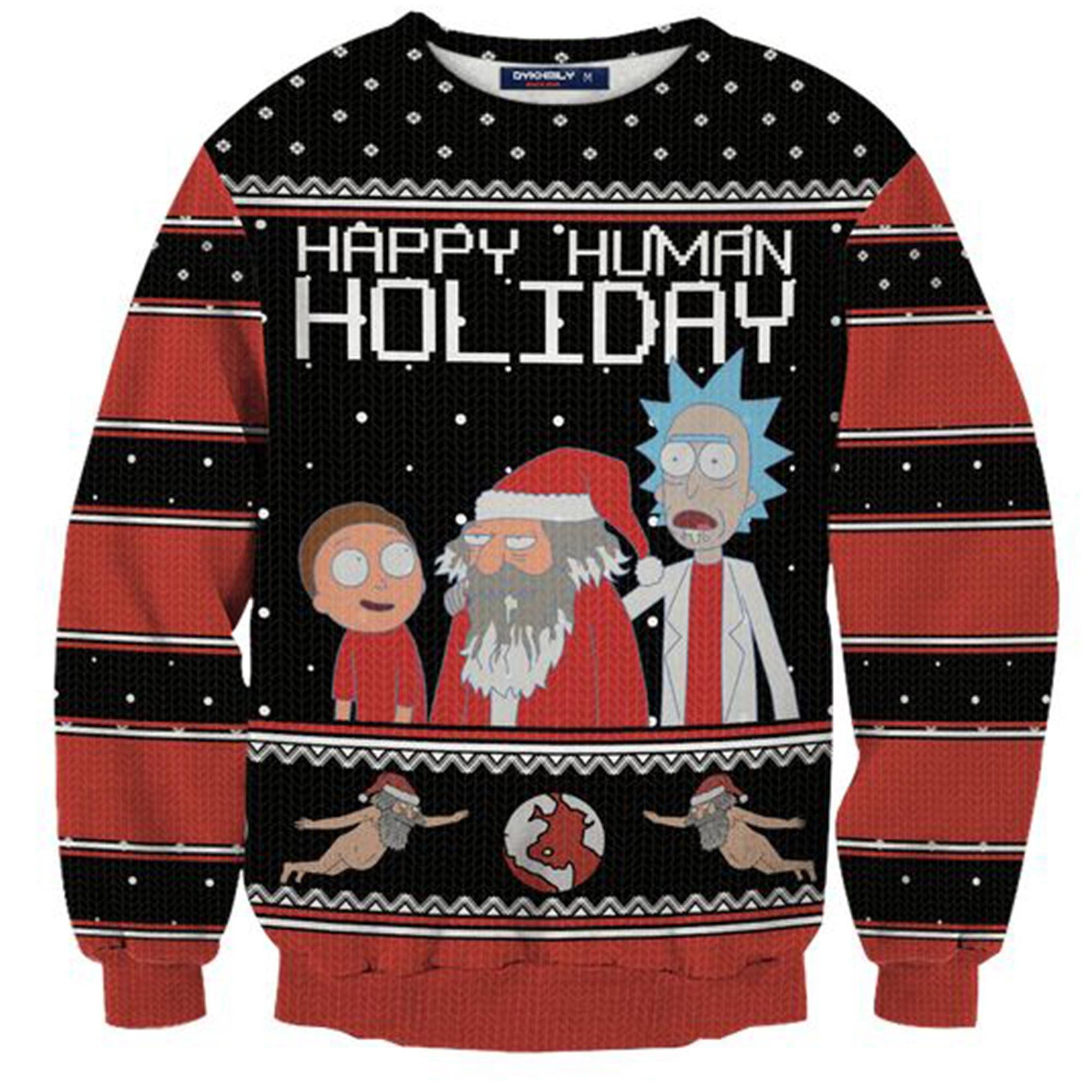 Rick And Morty Happy Human Holiday Ugly Christmas Sweater Perfect And Unique Gifts For Adults Kids On Christmas