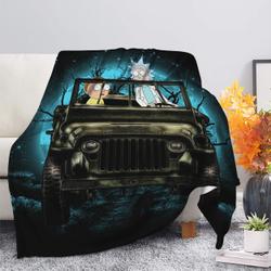 Anime Rick And Morty Moonlight Halloween Jeep Funny Premium Fleece Sherpa Blanket Perfect Gifts For Family On Christmas