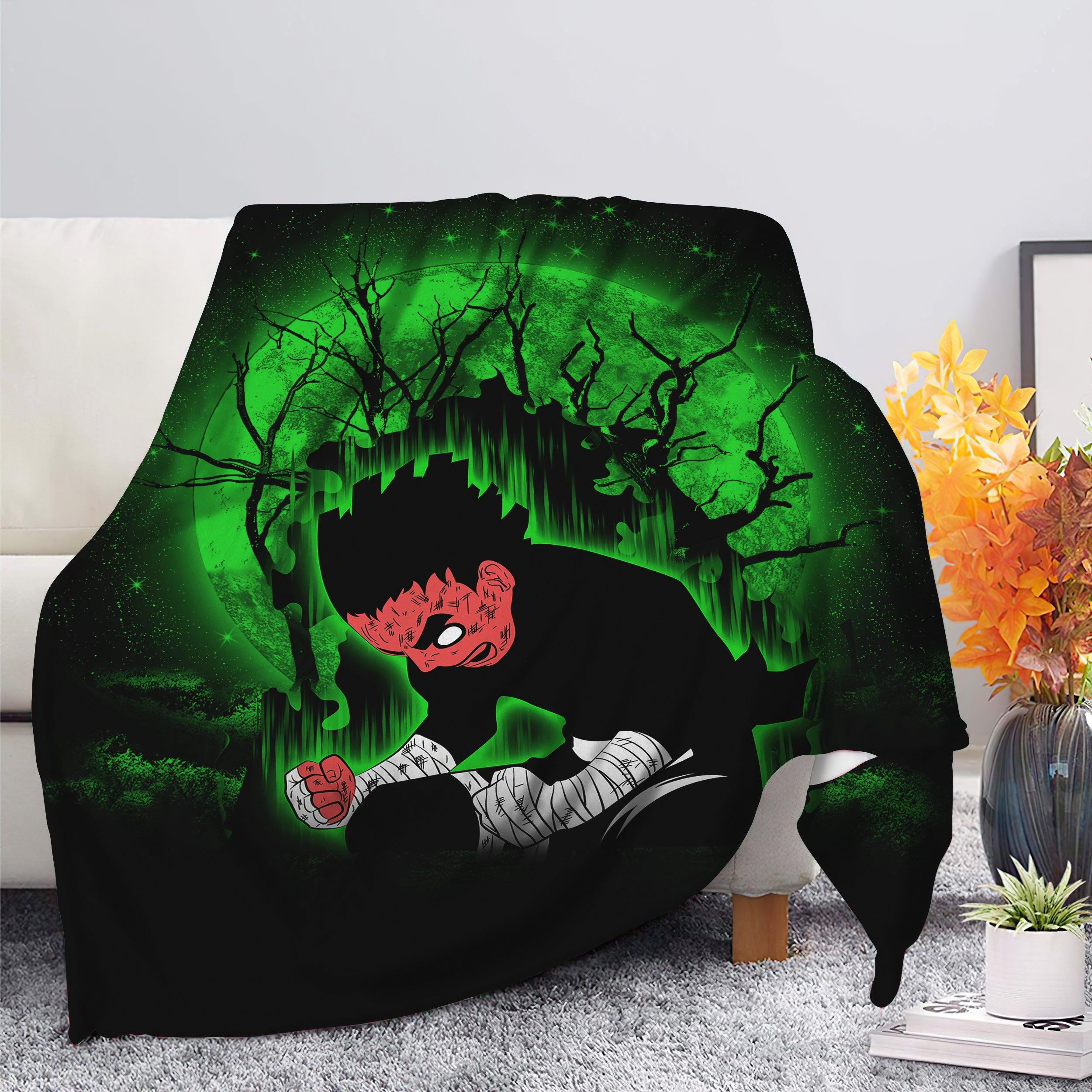 Anime Rock Lee Power Up Moonlight Premium Fleece Sherpa Blanket Perfect Gifts For Family On Christmas