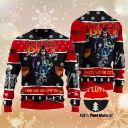 Roll & Rock I Was Made For Lovin You Kiss Custom Ugly Christmas Sweater Perfect And Unique Gifts For Adults Kids On Christmas