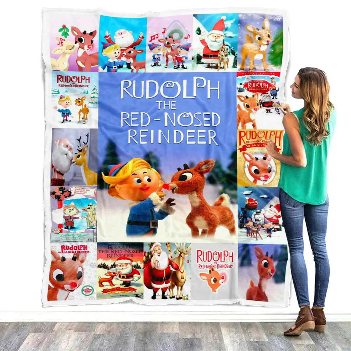 Rudolph The Red Nosed Reindeer Fleece Sherpa Blanket Perfect Gifts For Family On Christmas
