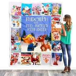 Rudolph The Red Nosed Reindeer Fleece Sherpa Blanket Perfect Gifts For Family On Christmas