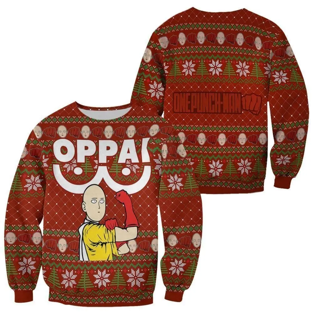 Saitama Oppai Ugly Christmas Sweater OPM Anime Xmas Perfect And Unique Gifts For Adults Kids On Christmas