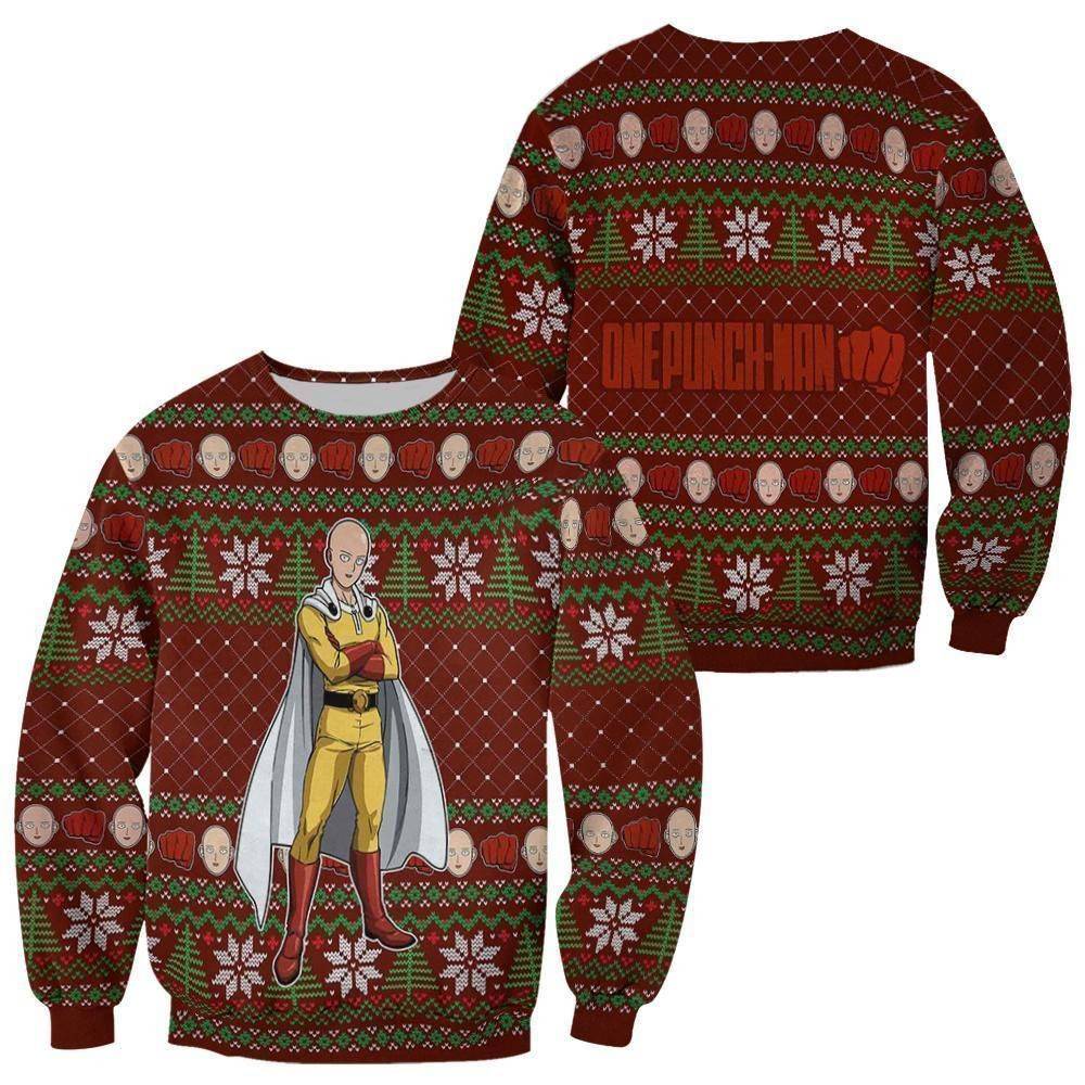 Saitama Ugly Christmas Sweater OPM Anime Xmas Gift Perfect And Unique Gifts For Adults Kids On Christmas