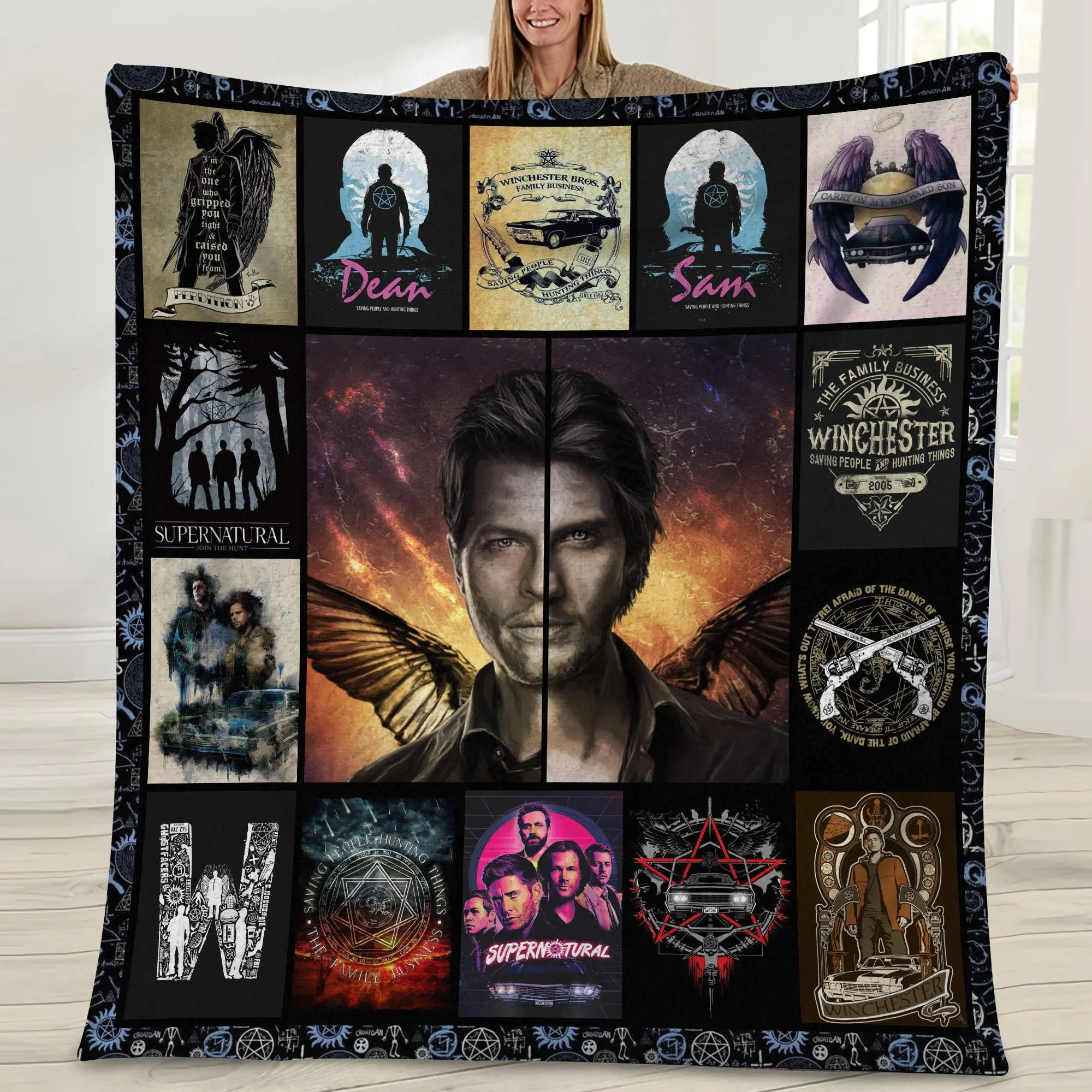 Movie Sam Dean Winchester Supernatural TV Show Clasic Movie Fleece Sherpa Blanket Perfect Gifts For Family On Christmas