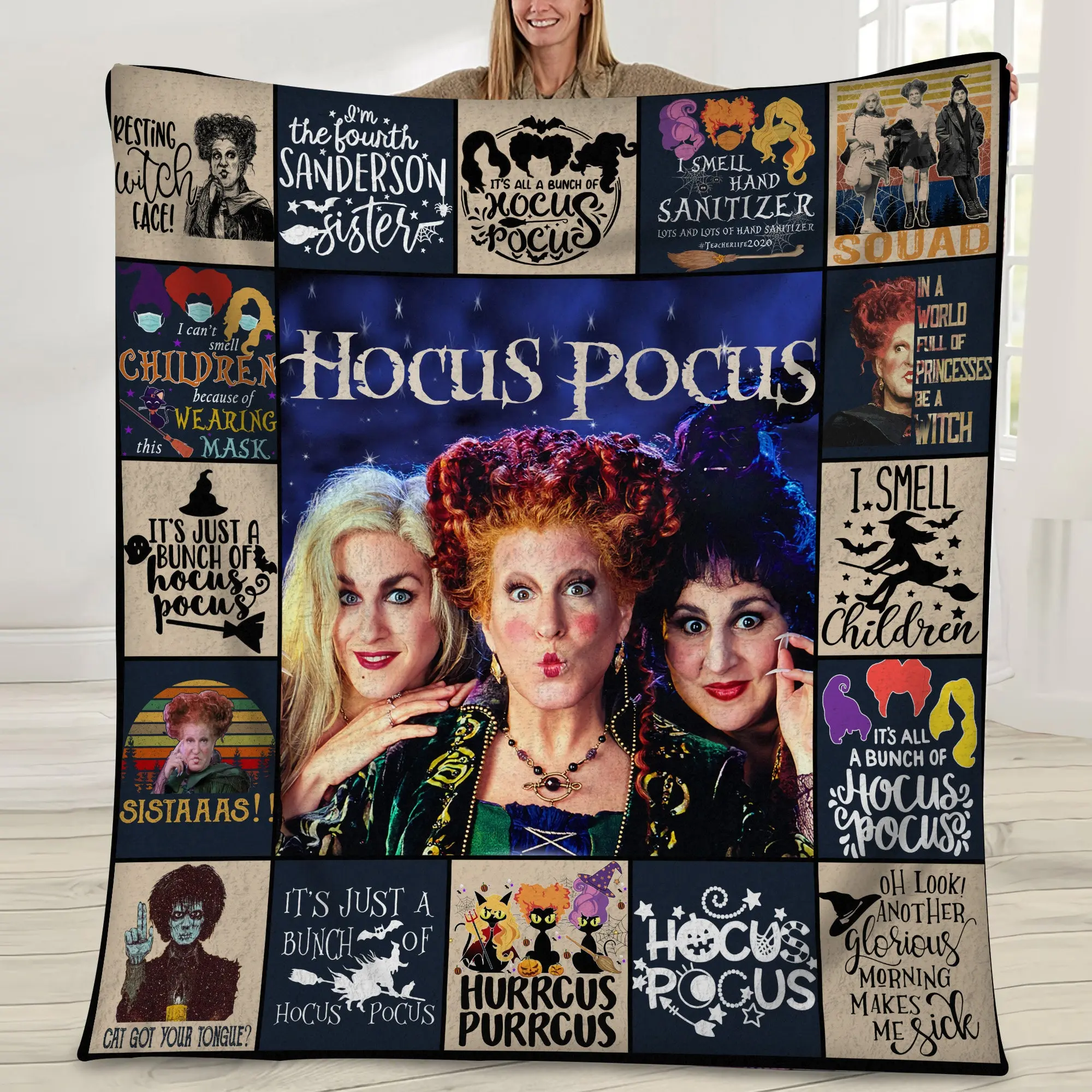 Movie Sanderson Sisters Hocus Pocus Witches Halloween Movie Fleece Sherpa Blanket Perfect Gifts For Family On Christmas