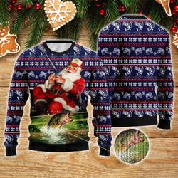 Santa Fishing Ugly Christmas Sweater Perfect And Unique Gifts For Adults Kids On Christmas Holiday